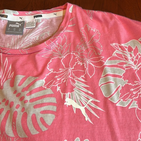Puma Active Tropical Print Cropped Tee Pink Gray Women’s Size XL EUC - Picture 7 of 12